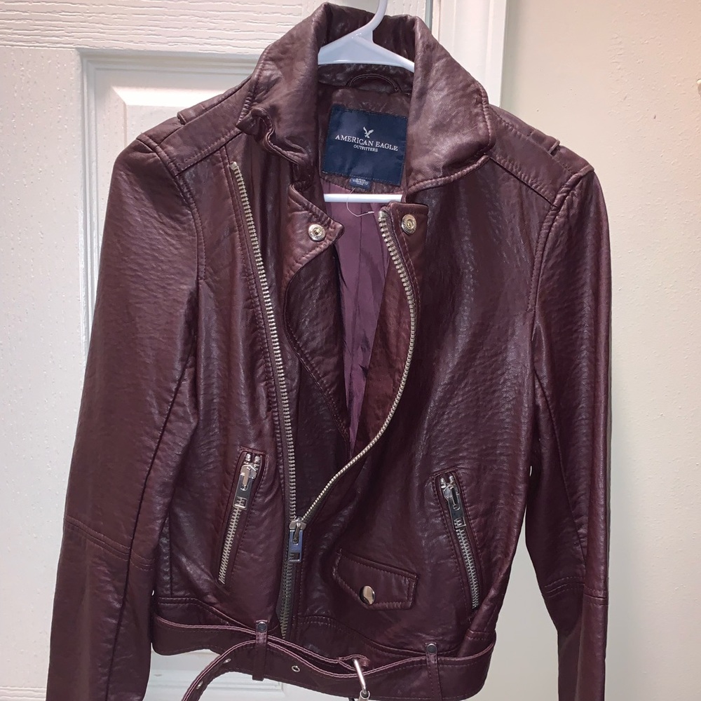 American Eagle Leather Jacket Maroon Size Small